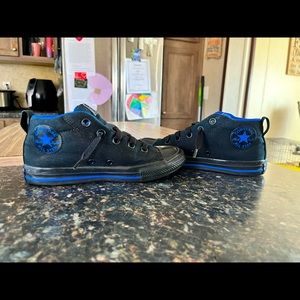 Kids black/blue converse shoes